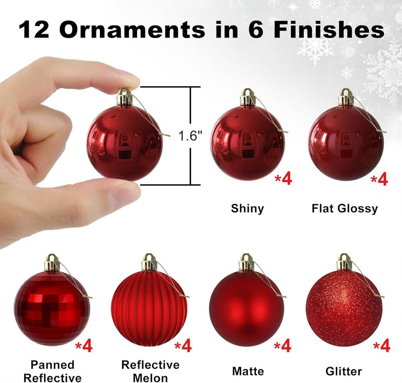 GameXcel Rose Red 1.6" Small Christmas Balls Christmas Tree Decoration Ornaments Shatterproof Hanging Balls for Birthday Halloween Holiday Wedding Decorations Set of 12pcs - Image 2
